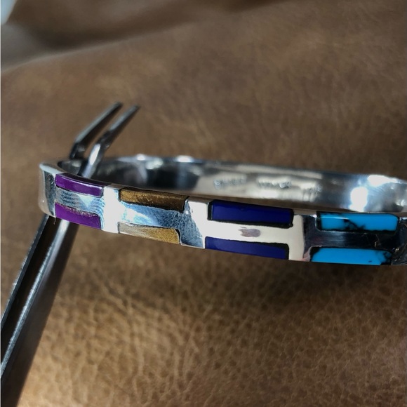 MCM HINGED CUFF STERLING SILVER TAXCO WOMENS TURQUOISE TIGERS EYE LAPIS SUGILITE - Picture 10 of 12